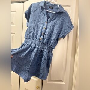 Fashion Nova Blue Button-Up Romper